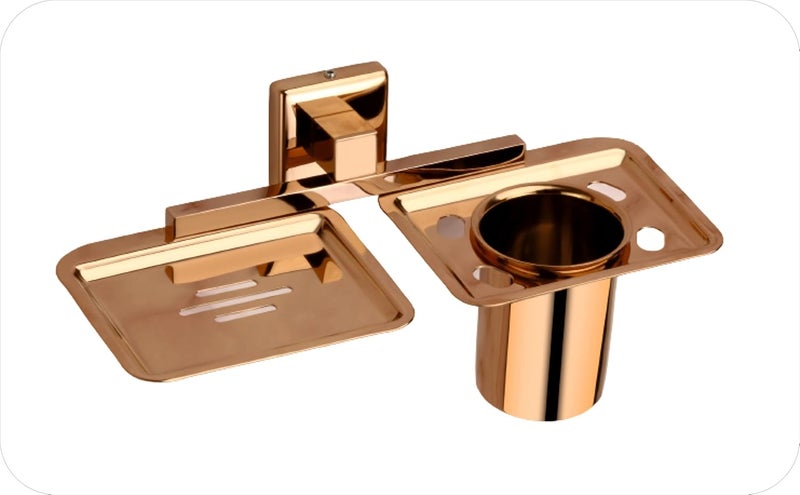 Easyhome Furnish EASYHOME FURNISH soap Dish with Toothbrush Holder Tumbler Stand for washbasin sabu dani and Brush Holder for Bathroom Tumbler Holders dispensers 40304 Stainless SteelRose Gold PVD Finish  - Image 3