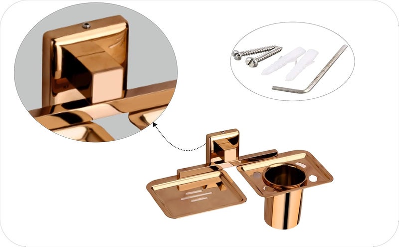 Easyhome Furnish EASYHOME FURNISH soap Dish with Toothbrush Holder Tumbler Stand for washbasin sabu dani and Brush Holder for Bathroom Tumbler Holders dispensers 40304 Stainless SteelRose Gold PVD Finish  - Image 4