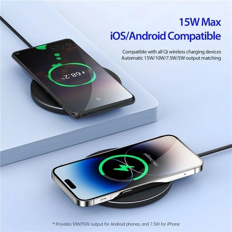 بولهاموبيل Polham 15W Ultra Thin Wireless Charger, Qi Certified Heat-Free Surge Protected Wireless Charger