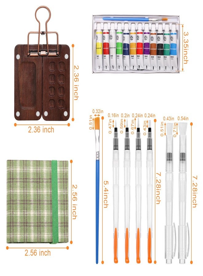 Boyistar 22 Pcs Paint Palette Travel Kit, Mini Watercolor Paint Pad, 2.36’’ Wooden Grid Paint Box for Painters Artists Students, with 12 Color Paints - Image 2