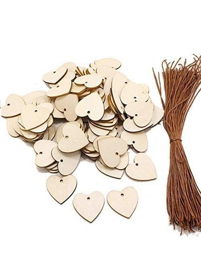 لاسوم 100 قطعة من شرائح الخشب على شكل قلب مقاس 33 مم، علامات خشبية فارغة مع خيوط لمشاريع الزفاف وصنع البطاقات بنفسك - Image 1