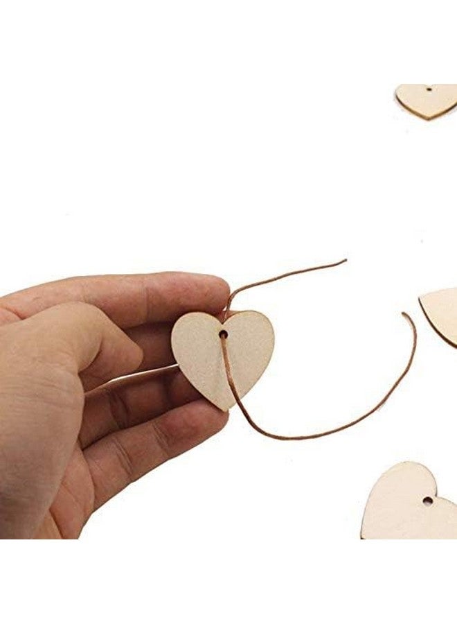 لاسوم 100 قطعة من شرائح الخشب على شكل قلب مقاس 33 مم، علامات خشبية فارغة مع خيوط لمشاريع الزفاف وصنع البطاقات بنفسك - Image 3