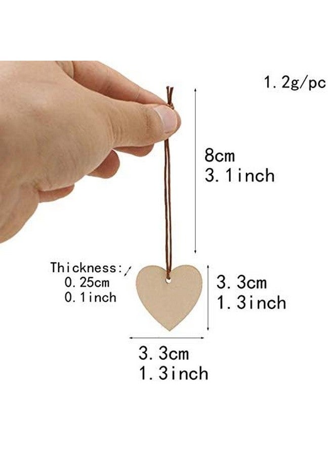 لاسوم 100 قطعة من شرائح الخشب على شكل قلب مقاس 33 مم، علامات خشبية فارغة مع خيوط لمشاريع الزفاف وصنع البطاقات بنفسك - Image 2