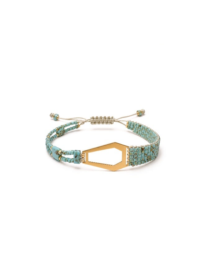 Handwoven Miyuki Beaded Bracelet with 18K Real Gold Centerpiece , Elegant Handmade Jewelry for Women