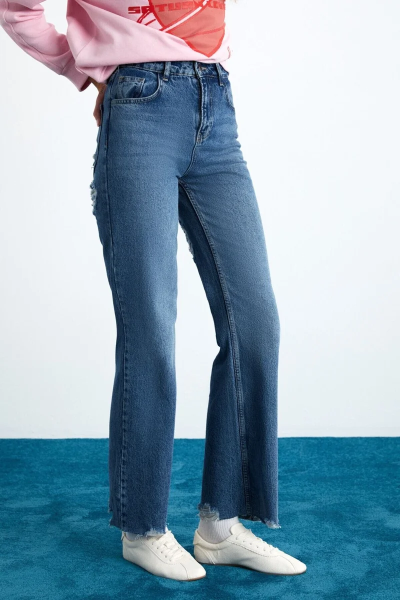 جريميلانج COCHEM Women's Organic Cotton Non-Revealing Lined Blue Jeans