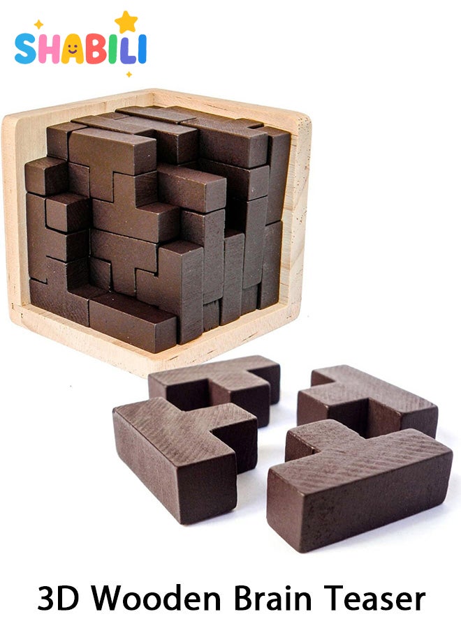 SHABILI 3D Wooden T Puzzle Brain Teaser Game for Kids and Adults Aged 6+ – Educational Desktop Puzzle Gift for Spatial Thinking and Problem Solving - Image 1