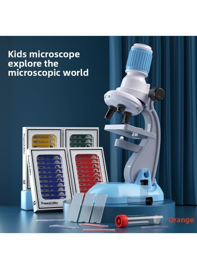 Children's Microscope Times Professional Scientific Equipment Biological HD Experiment Full Set Of Toys For Primary And Secondary School Students-Specifications:[sky Blue] Professional Microscope + Gifts + 36 Specimens-Color:Battery Version [ordinary Battery + Screwdriver]