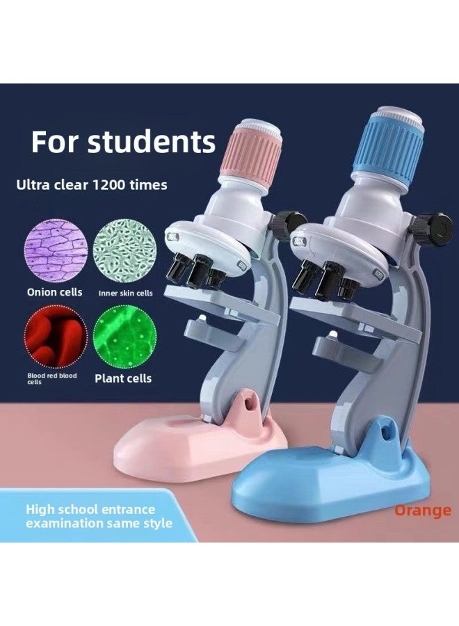 Children's Microscope Times Professional Scientific Equipment Biological HD Experiment Full Set Of Toys For Primary And Secondary School Students-Specifications:[sky Blue] Professional Microscope + Gifts + 36 Specimens-Color:Battery Version [ordinary Battery + Screwdriver]