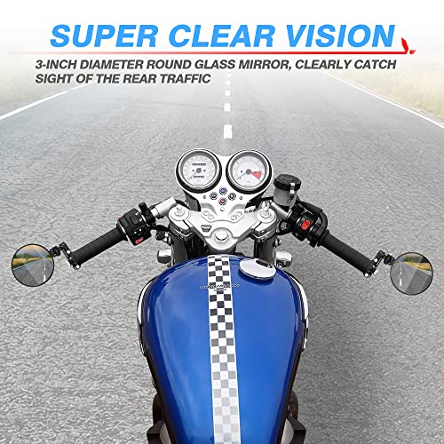 MICTUNING مرآة دراجة نارية عالمية من MICTUNING - مرآة جانبية قابلة للطي بحجم 3 بوصات متوافقة مع هوندا، سكوتر، سوزوكي، ياماها، كاواساكي، فيكتوري والمزيد - Image 2
