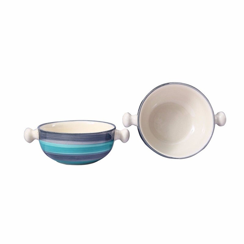 Caffeine Ceramic Handmade Teal & Grey Illusion Snacks Bowl Set(2 pcs)