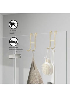 Hihonor 2 Pack Shower Door Hooks, 304 Stainless Steel Over Door Hooks, Towel Hooks for Bathroom Frameless Glass Shower Door 0.47"(12mm), Drilling-Free Hanger Shower Hooks, Gold  - Image 2