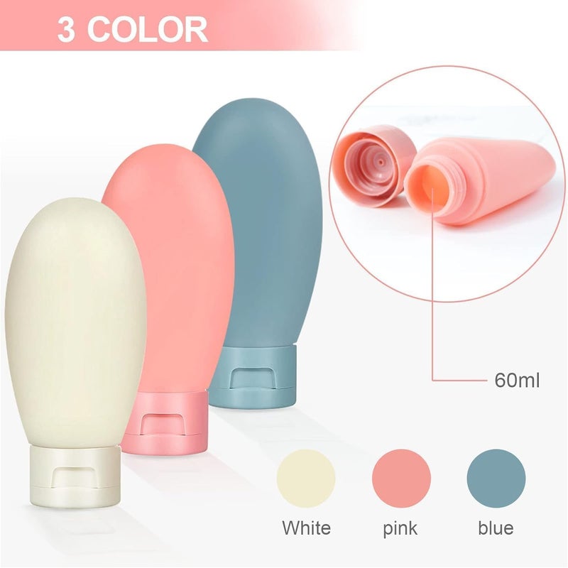 Harrods زجاجات سفر قابلة لإعادة التعبئة من هارودز لمنتجات العناية الشخصية، مجموعة من 3 زجاجات شامبو، زجاجات العناية الشخصية، حاويات صغيرة مضادة للتسرب - 60 مل، مجموعة من 3 ألوان متعددة | بلاستيك - Image 3