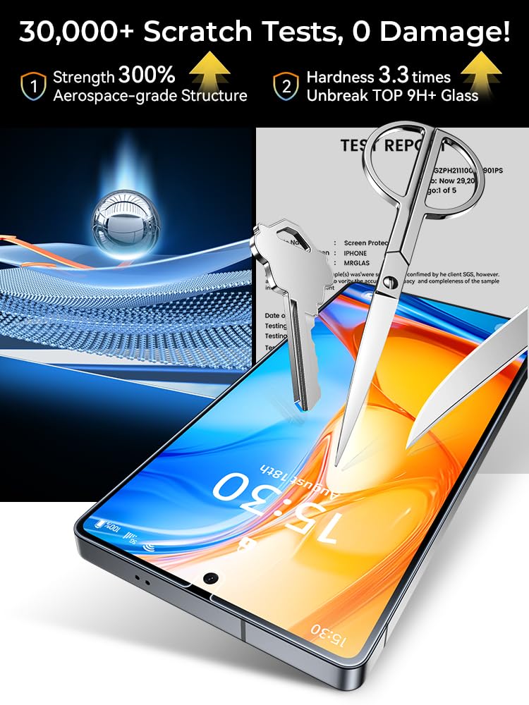 MRGLAS 2+2 Packs for Samsung Galaxy S25 Ultra Screen Protector 6.9'' with Camera Lens Protector [Auto-Dust Removal] [100% Fingerprint Unlock] HD 9H Tempered Glass 10X Military Protection, Zero-Bubble - Image 4