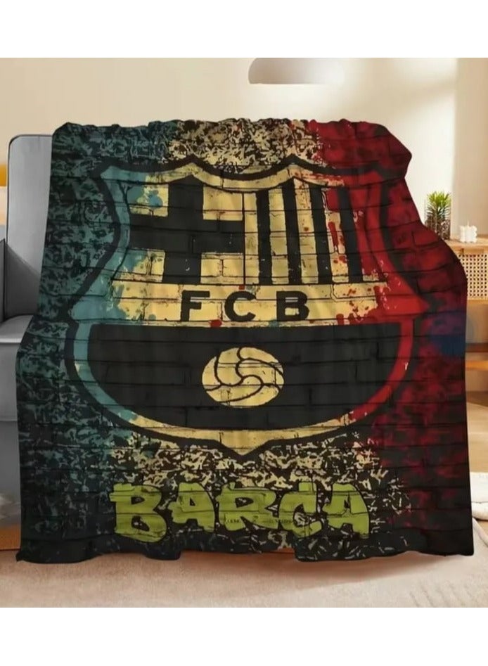 فيو بطانية فليس بشعار نادي برشلونة لكرة القدم فائق النعومة - بطانية ومفرش وأداة تشجيع هدية مثالية متعددة الإستخدامات لعشاق البارسا , مفرش للنوم والديكور وغرف الألعاب للتعليق أو الحمل أثناء التشجيع خفيفة بحجم كبير 2 *1.5 متر - Image 1