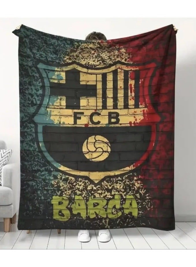 فيو بطانية فليس بشعار نادي برشلونة لكرة القدم فائق النعومة - بطانية ومفرش وأداة تشجيع هدية مثالية متعددة الإستخدامات لعشاق البارسا , مفرش للنوم والديكور وغرف الألعاب للتعليق أو الحمل أثناء التشجيع خفيفة بحجم كبير 2 *1.5 متر - Image 2
