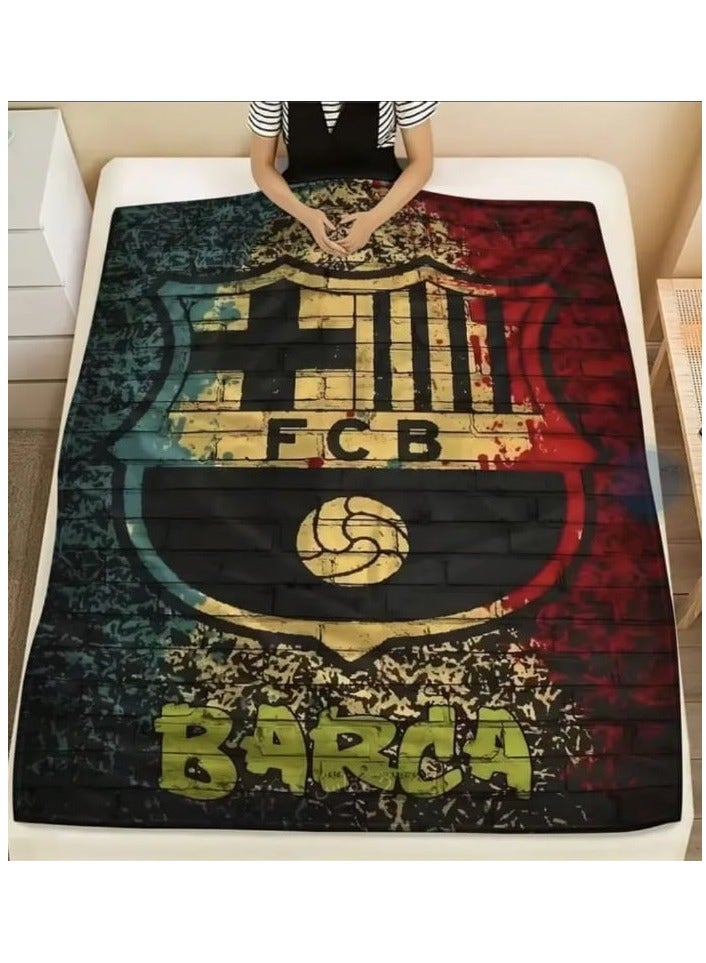 فيو بطانية فليس بشعار نادي برشلونة لكرة القدم فائق النعومة - بطانية ومفرش وأداة تشجيع هدية مثالية متعددة الإستخدامات لعشاق البارسا , مفرش للنوم والديكور وغرف الألعاب للتعليق أو الحمل أثناء التشجيع خفيفة بحجم كبير 2 *1.5 متر - Image 3