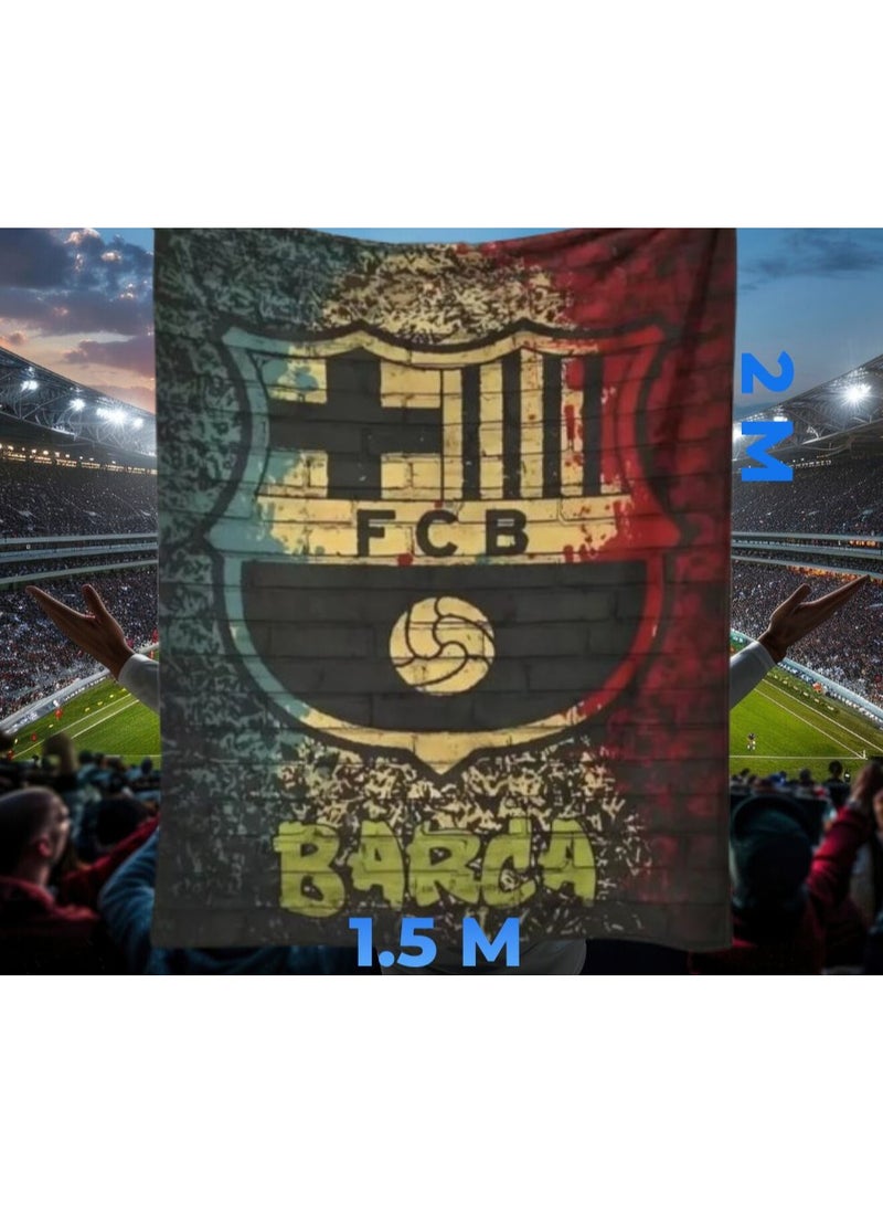 فيو بطانية فليس بشعار نادي برشلونة لكرة القدم فائق النعومة - بطانية ومفرش وأداة تشجيع هدية مثالية متعددة الإستخدامات لعشاق البارسا , مفرش للنوم والديكور وغرف الألعاب للتعليق أو الحمل أثناء التشجيع خفيفة بحجم كبير 2 *1.5 متر - Image 5