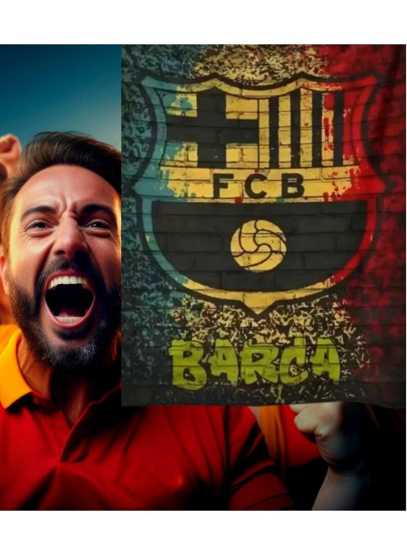 فيو بطانية فليس بشعار نادي برشلونة لكرة القدم فائق النعومة - بطانية ومفرش وأداة تشجيع هدية مثالية متعددة الإستخدامات لعشاق البارسا , مفرش للنوم والديكور وغرف الألعاب للتعليق أو الحمل أثناء التشجيع خفيفة بحجم كبير 2 *1.5 متر - Image 4