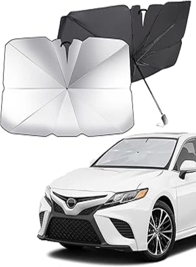 IULONEE Foldable Car Windscreen Parasol Car Front Windscreen Sun Protection Umbrella Car Foldable Protection Parasol for Most Cars, SUV and Trucks (140 x 80 cm)
