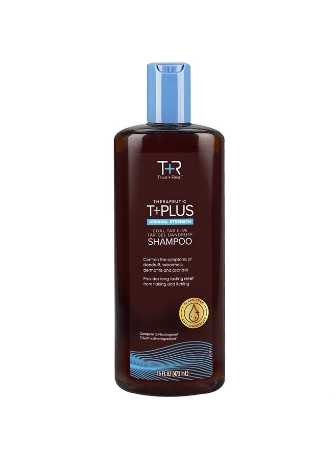 True+Real شامبو ثيرابيوتيك بلس تار جل المضاد للقشرة 0.5% قطران الفحم، 16 أونصة سائلة، قوة أصلية - Image 1