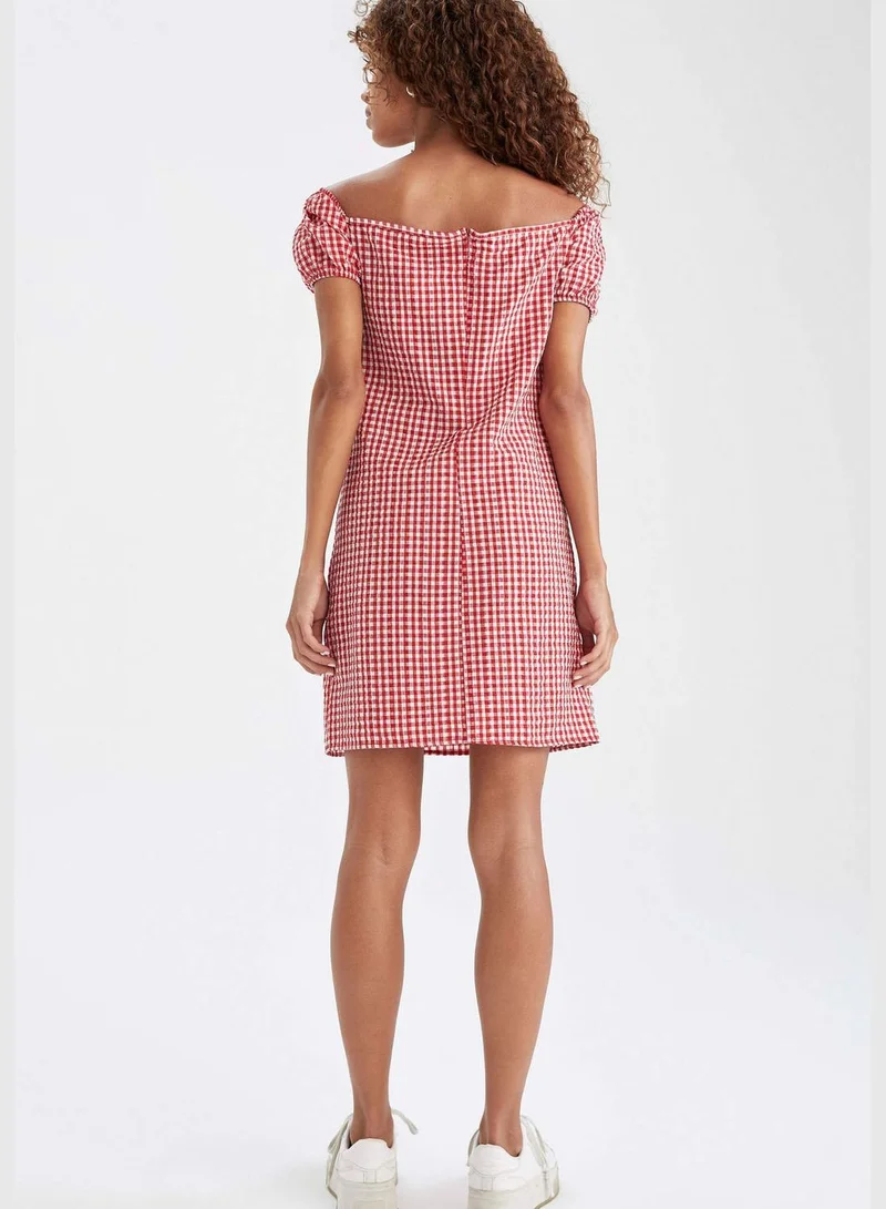 DeFacto Balloon Sleeves Gingham Print Mini Dress