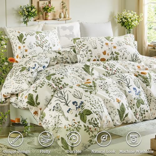 Cozaline Duvet Cover Queen Size 100 Cotton Reversible Floral Queen Duvet Cover Set with Zipper Closure 3 Pieces Soft Breathable Green Bedding Set for All Seasons - Image 3