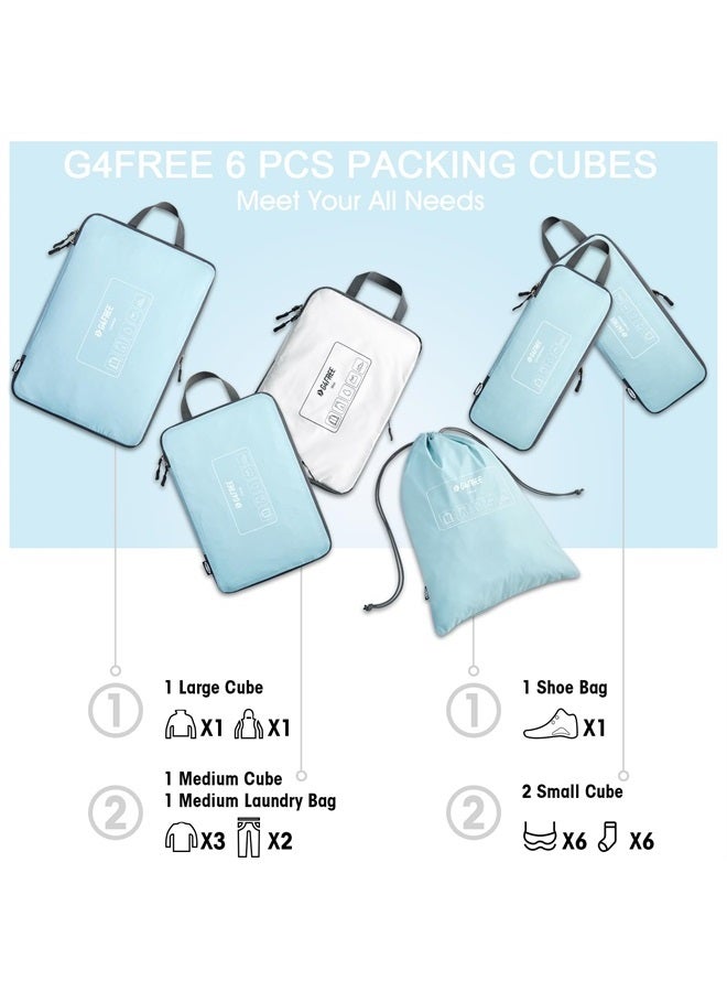G4Free 6 Set Compression Packing Cubes, 3 sizes Travel Packing Organizers for Suitcases, Expandable Luggage Suitcase Storage Bags Set, Lightweight Packing Cubes Travel Essentials