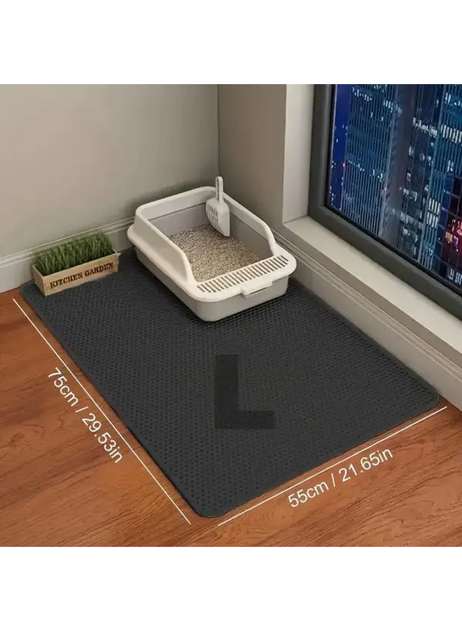 Large Double Layer Cat Litter Mat Splash Proof EVA Non Slip Washable Waterproof Black - Image 1