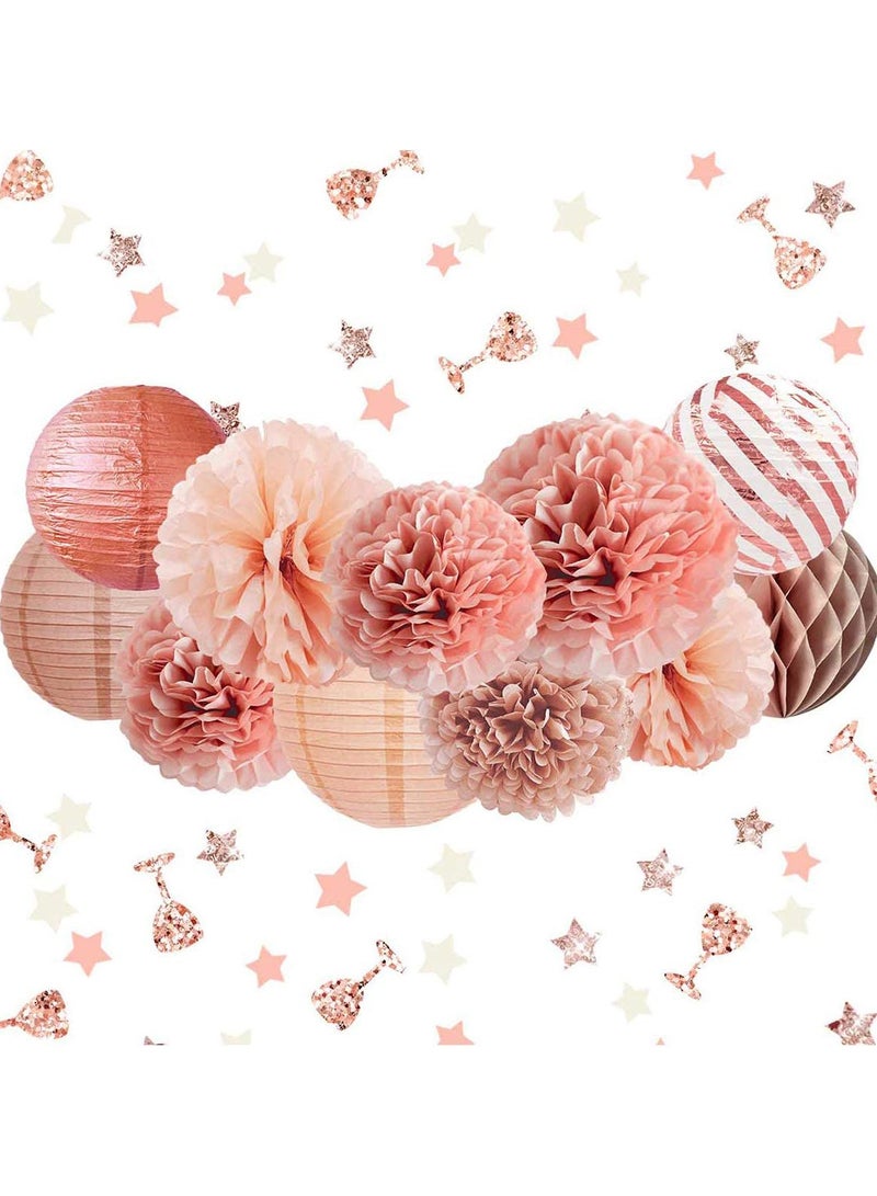 SYOSI Party Decorations Elegant Supplies Tissue Pom Poms Paper Lantern Confetti for Wedding Bridal Shower Baby Birthday Bachelorette Rose Gold 11Pcs - Image 4