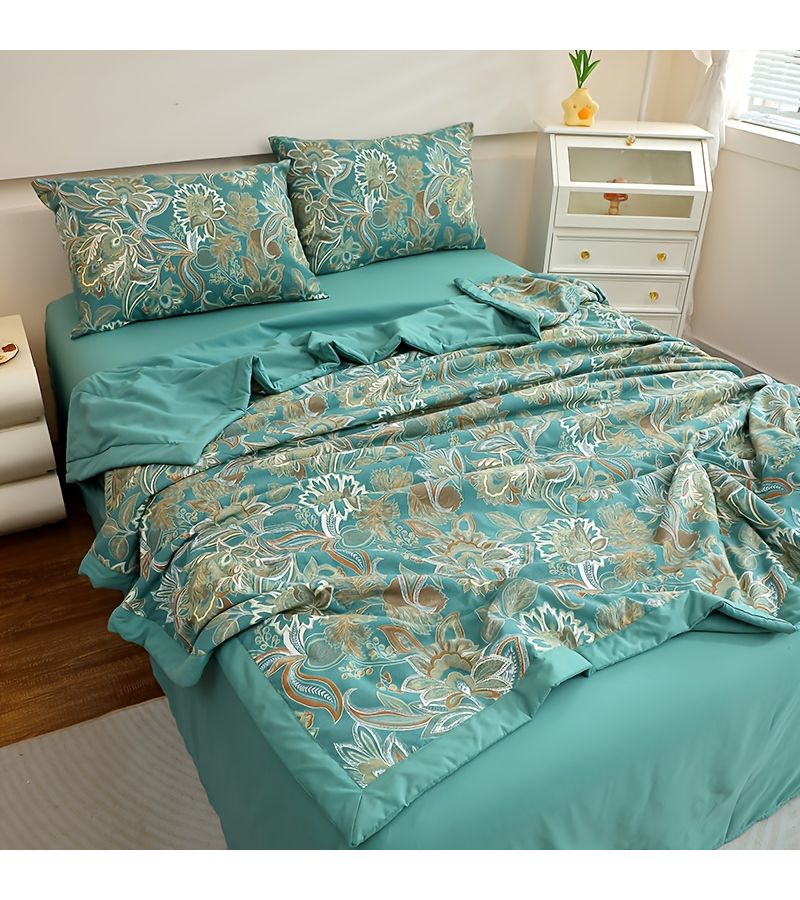 1 PC All Season Cooling Bedspread Lightweight Summer Comforter Dark Green Queen King Size Machine Washable Bed Cover Elegant for Hot Sleepers - Image 5