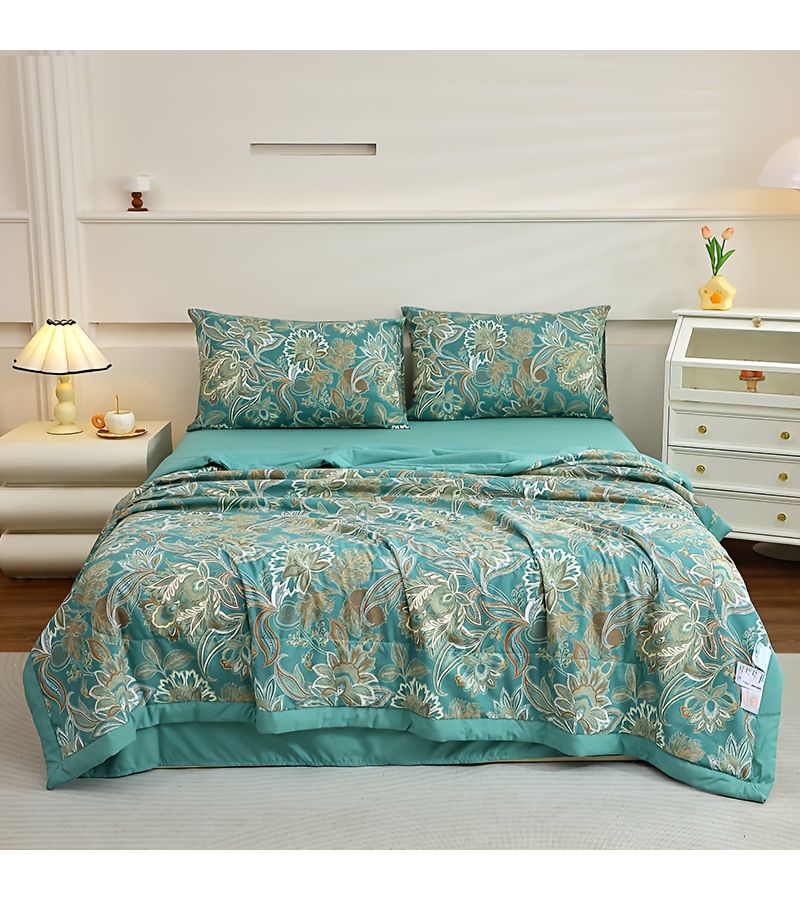 1 PC All Season Cooling Bedspread Lightweight Summer Comforter Dark Green Queen King Size Machine Washable Bed Cover Elegant for Hot Sleepers - Image 2