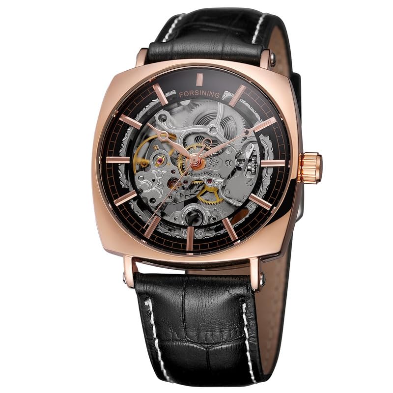 FORSINING Automatic Mechanical Skeleton Analog Leather Band Men's Watch - Fsg8153,Dial-Multicolor, Band-Black - Image 1