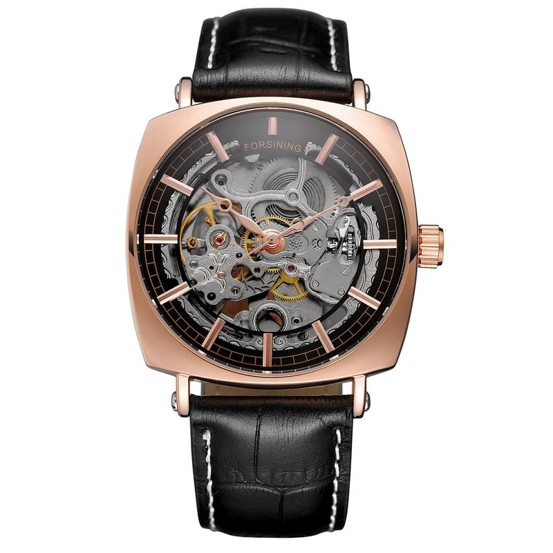 FORSINING Automatic Mechanical Skeleton Analog Leather Band Men's Watch - Fsg8153,Dial-Multicolor, Band-Black - Image 2