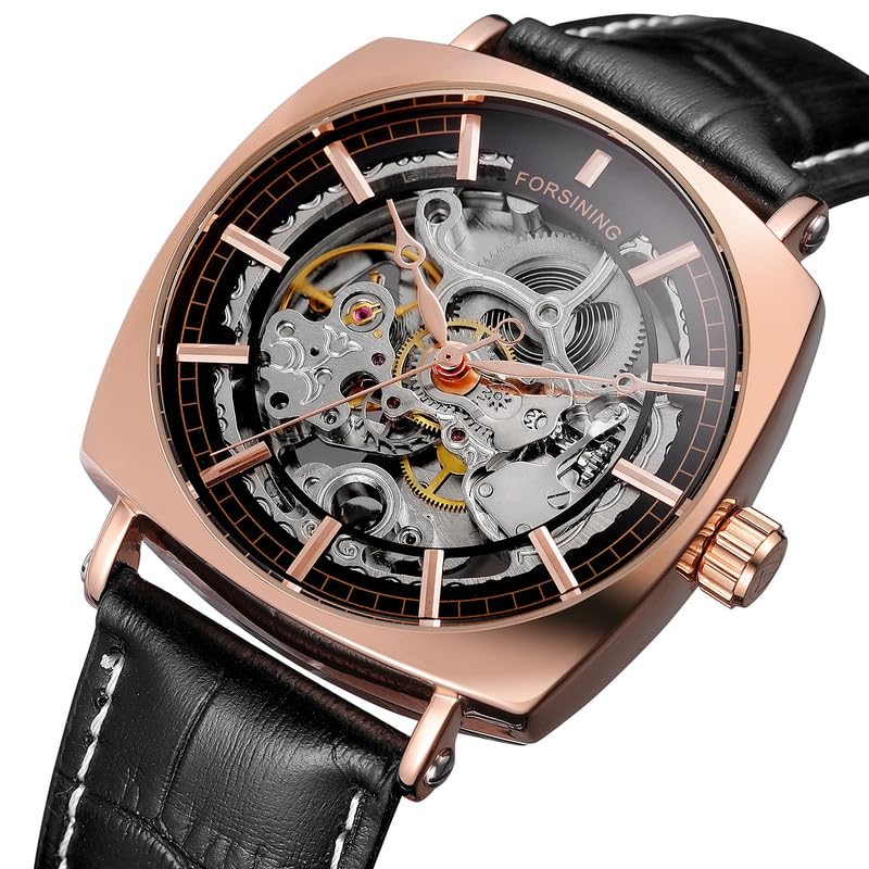 FORSINING Automatic Mechanical Skeleton Analog Leather Band Men's Watch - Fsg8153,Dial-Multicolor, Band-Black - Image 4