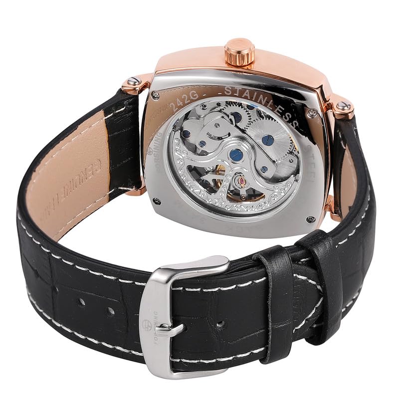 FORSINING Automatic Mechanical Skeleton Analog Leather Band Men's Watch - Fsg8153,Dial-Multicolor, Band-Black - Image 5