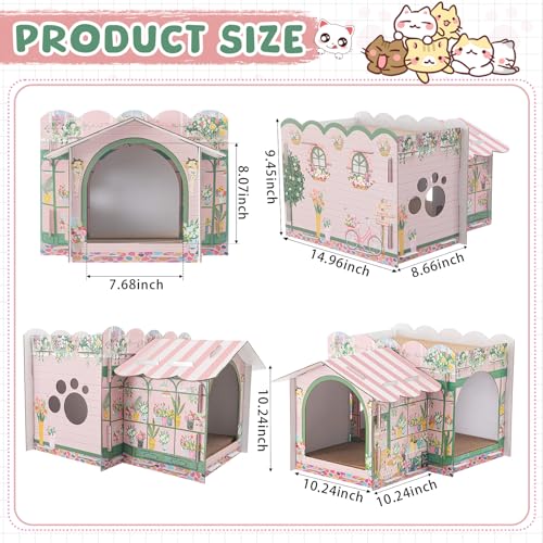 Lineshading 2 Story Cardboard Cat House with Scratcher Pad Multi Level Durable Cat Scratcher House for Small Kitten Bunny Rabbit Animals Christmas Birthday Gift17x12x10Florist - Image 3