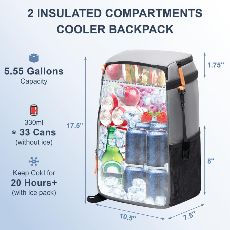 SPARTER Backpack Cooler Insulated Leak Proof 33 Cans, 2 Insulated Compartments Thermal Bag, Portable Lightweight Beach Travel Camping Lunch Backpack for Men and Women - Image 2