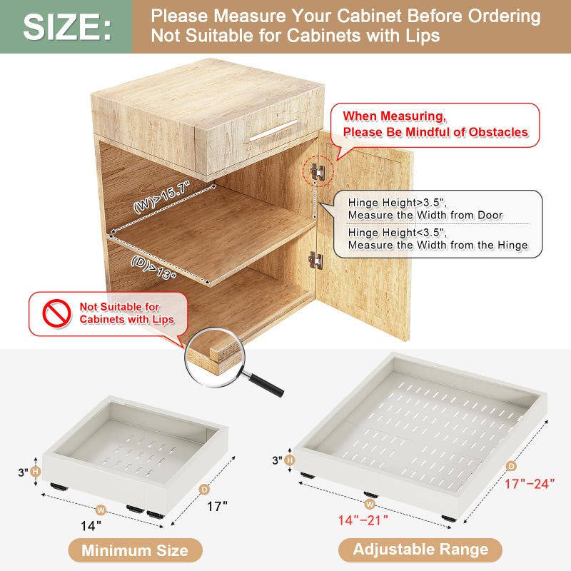 Fokyfok 2Pc Pull out Cabinet Organizer,Width (14"-21"),Depth(17"-24") Expandable with 3 Rails,No Drill Roll out Drawers,Adhesive Sliding Drawers,Slide out Shelves for Cabinets Without Lip,Kitchen,Pantry,White - Image 2