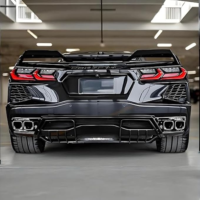 NeespoC Rear Bumper Diffuser Fit for Chevrolet Corvette C8 2020-2025 Stingray/ Z51, Add-on Body Kit Rear Lower Fin Lip Splitter Exterior Accessories(Carbon Fiber Style) - Image 3