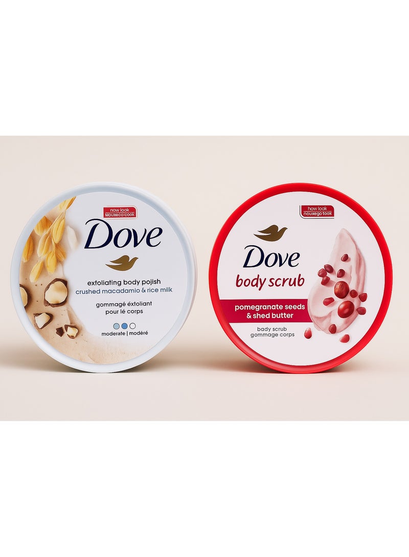 Dove Exfoliating Body Polish Scrub Pomegranate Seeds And Rice Milk 298g 2 Pcs - Image 1