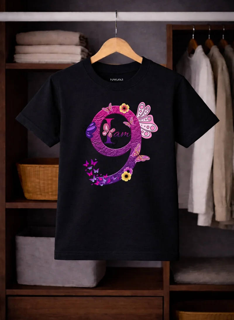 Funkaar Funkaar Birthday Girl, 9th Year Butterfly Birthday Graphic Print T-Shirt