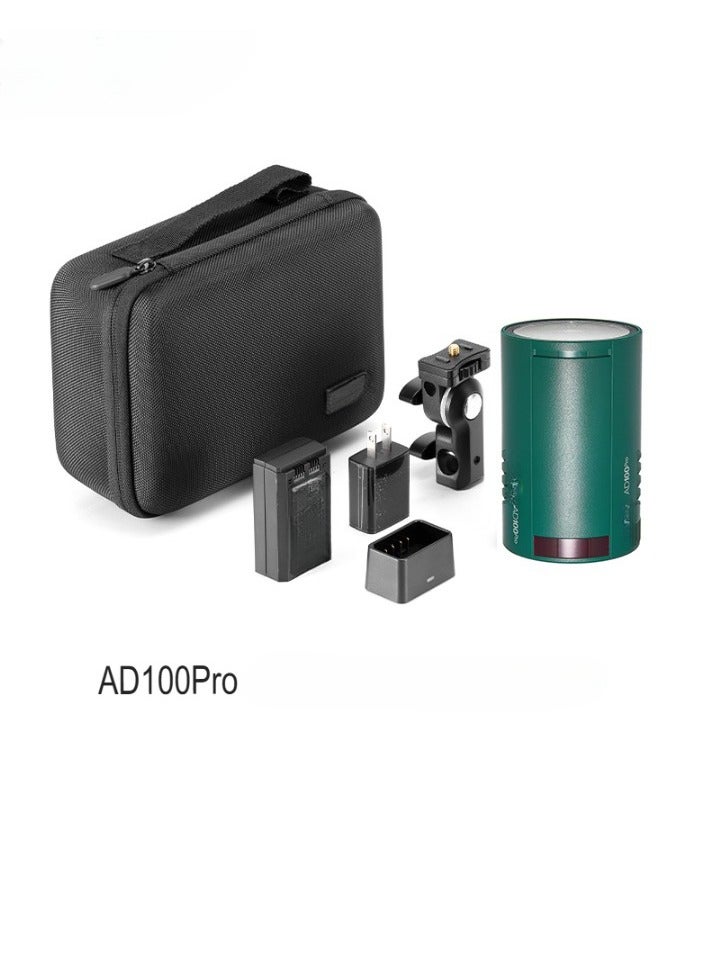 Godox AD100 Pro Pocket Studio Flash Light, High-speed TTL SLR Strobe Light, Rechargeable Battery Photography Light, OLED Screen Portable Photography Flash Light With Built In Wireless X System, (Green) - Image 1