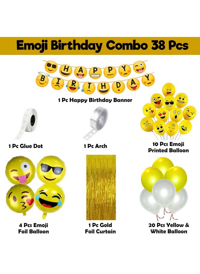 Party Propz Party Propz Smiley Balloons For Birthday Decoration- Pack Of 38 Pcs,Smiley Birthday Theme For Kids Emoji Theme Birthday Decoration Kit Happy Birthday Banner(Cardstock)Birthday Decoration Items,Yellow  - Image 2