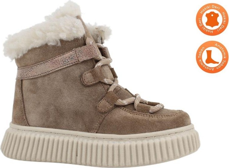 Kids A More Adia Nubuck Plush Fur Girls Boots Sand Color - Image 1