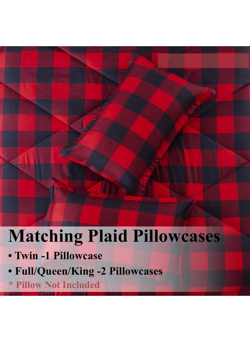 Andency Andency Red Burgundy Black Checkered Comforter King(104x90Inch)  3 Pieces (1 Plaid Comforter and 2 Pillowcases) Plaid Comforter Set  Lightweight Microfiber Geometric Grid Comforter Bedding Set  - Image 4