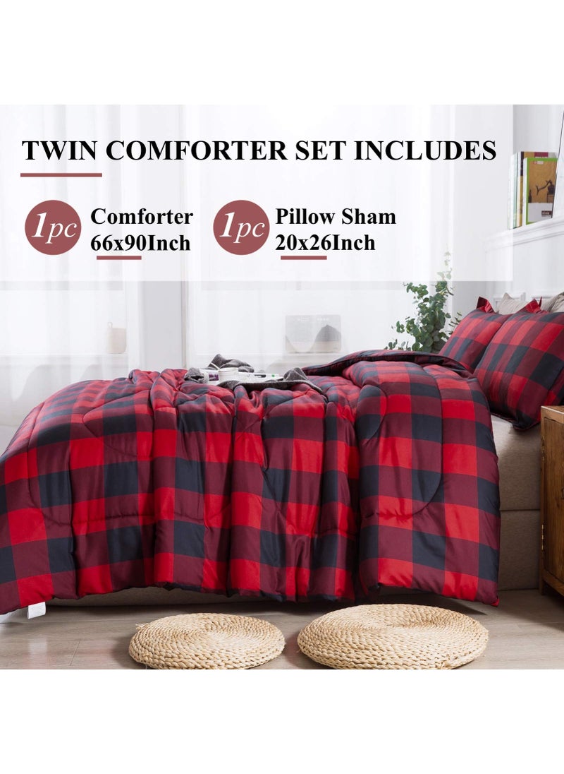 Andency Andency Red Burgundy Black Checkered Comforter King(104x90Inch)  3 Pieces (1 Plaid Comforter and 2 Pillowcases) Plaid Comforter Set  Lightweight Microfiber Geometric Grid Comforter Bedding Set  - Image 2