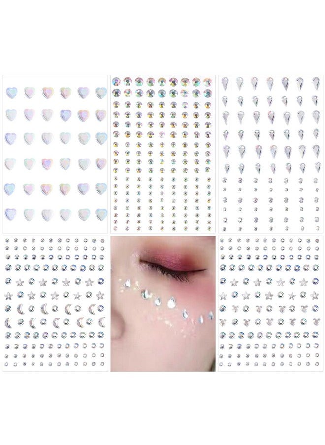 SAOROPEB - SAOROPEB 5 Sheets Face Gems Face Jewels Stickers, Self Adhesive Eye Body Face Nail Crystal Rhinestones Rainbow for Women Festival Accessory and Nail Art Decorations - Image 1