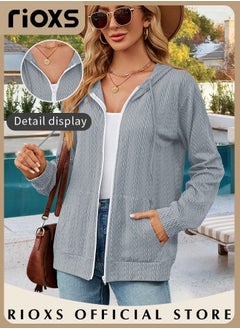 RIOXS Women's Zip-up Cardigan, Stylish Long Sleeve Hoodies with Special Texture, Comfortable Casual Coat with 2 Front Pockets, Suitable for Casual Occasions  - Image 3