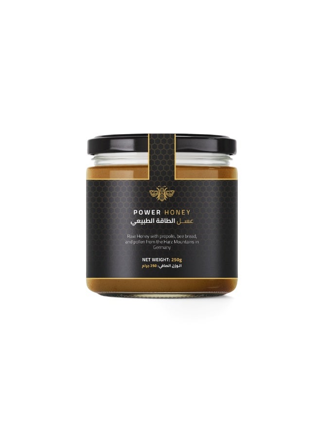 DW Power Power Honey 250g – A premium blend of raw German honey enriched with bee pollen, bee bread, and propolis, offering natural strength, vitality, and exceptional nutritional benefits. - Image 1