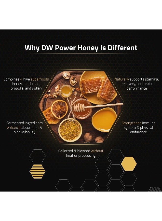 DW Power Power Honey 250g – A premium blend of raw German honey enriched with bee pollen, bee bread, and propolis, offering natural strength, vitality, and exceptional nutritional benefits. - Image 3